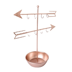 Rose Gold Arrow Iron Earring Display Stands, Jewelry Earring Organizer Holder with Tray, Rose Gold, 19x9.5x24cm