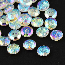 Clear 2-Hole Taiwan Acrylic Rhinestone Flat Round Buttons, Faceted, Clear, 11.5x4.5mm, Hole: 1mm