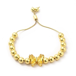 Or Bracelets coulissants à perles rondes en laiton plaqué en rack pour femmes, bracelets réglables papillon en verre plaqué longue durée, sans nickel et sans plomb, réel 18 k plaqué or, or, diamètre intérieur : 1-1/2~2-7/8 pouces (3.7~7.2 cm)
