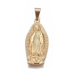 Golden 304 Stainless Steel Lady of Guadalupe Pendants, Virgin Mary, Golden, 40x18x3mm, Hole: 5x8mm