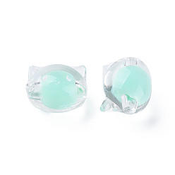 Aquamarine Transparent Acrylic Beads, Bead in Bead, Cat, Aquamarine, 16x18.5x14.5mm, Hole: 3.5mm, about 196pcs/500g
