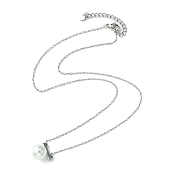 Stainless Steel Color Natural Shell Pearl Beads Pendant Necklace, with 304 Stainless Steel Cable Chains, Stainless Steel Color, 17.01 inch(43.2cm)