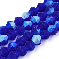 Dark Blue Imitate Austrian Crystal Bicone Frosted Glass Beads Strands, Grade AA, Faceted, Dark Blue, 4x4mm, Hole: 1mm, about 87~89pcs/strand, 13.19~13.39 inch(33.5~34cm)