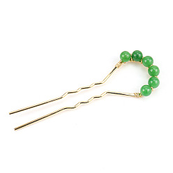 Зеленый лайм Вилок волос сплава, с зелеными авантюрин, аксессуары для волос для женщин и девочек, зеленый лайм, 104x8 мм