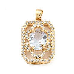 Clear Brass Micro Pave Clear Cubic Zirconia Pendants, with Glass, Rectangle, Clear, 22.5x15x8mm, Hole: 4x2.5mm