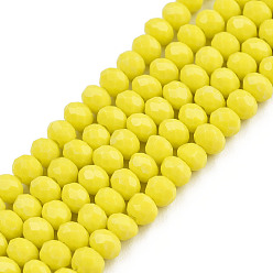 Jaune Perles de verre opaques de couleur unie, facette, rondelle, jaune, 6x5mm, Trou: 1mm, Environ 83~85 pcs/chapelet, 38~39 cm