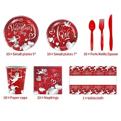 Red Christmas Party Disposable Tableware Set, Including Plates, Cups, Napkins, Spoons, Forks, Knives, Tablecloth and Banner, Red, 81pcs/set