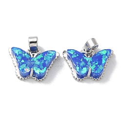 Королевский синий Стойки обшивки латунные подвески, с имитацией опала из смолы и блестками, долговечный, без свинца и без кадмия, бабочка, королевский синий, 11.5x15.5x5 мм, отверстие : 4x2.5 мм