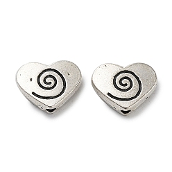 Antique Silver Tibetan Style Alloy Beads, Cadmium Free & Lead Free, Heart with Vortex, Antique Silver, 9x11.5x3.5mm, Hole: 1.5mm, about 741pcs/1000g