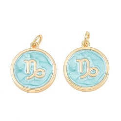 Capricorn Brass Enamel Pendants, Flat Round & Constellation Charms, Rack Plating, Long-Lasting Plated, Cadmium Free & Lead Free, Golden, Capricorn Charms, 17.5x15x2mm, Hole: 3mm