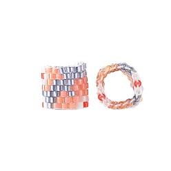 Colorful MIYUKI & TOHO Handmade Japanese Seed Beads, Loom Pattern, Ring, Colorful, 14~15x9.5~10x3.5~4mm
