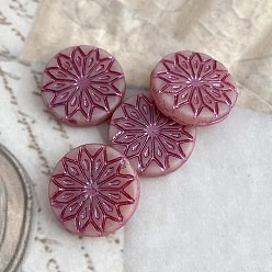 Pale Violet Red Czech Glass Beads, Flat Round with Flower, Pale Violet Red, 18mm