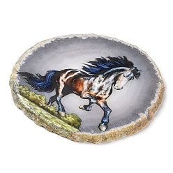 Лошадь Печатный орнамент из кусочков натурального агата, декор для домашнего офиса на удачу, лошадь, 115~125x110~130x7~8 мм