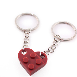 FireBrick Love Heart Building Blocks Keychain, Separable Jewelry Gifts Couples Friendship Keychain, with Alloy Findings, FireBrick, Pendant: 2.5x2.7x8cm, Ring: 3cm