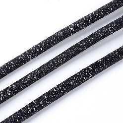 Black Imitation Leather Cords, Black, 5x2.5~3mm, about 109.36 yards(100m)/bundle