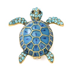 Oro Antiguo Broches de aleación, esmalte y diamantes de imitación, pines de solapa para ropa, tortuga, oro antiguo, 33.5x32 mm