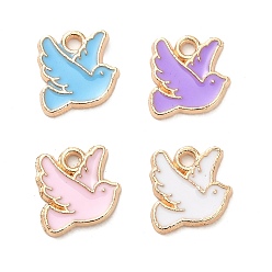 Mixed Color Alloy Enamel Charms, Light Gold, Pigeon Charm, Mixed Color, 10.5x10x1.2mm, Hole: 1.4mm