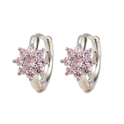 Платина Латунные микро проложить серьги обруча кубического циркония, снежинка, без кадмия и без свинца, стойки покрытие, долговечный, цвет нержавеющей стали, 11x7.5x13 мм
