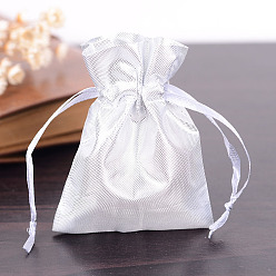 Silver Rectangle Cloth Bags, with Drawstring, Silver, 12x9cm