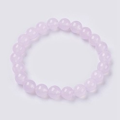 Lilac Natural Jade Beaded Stretch Bracelet, Dyed, Round, Lilac, 2 inch(5cm), Beads: 8mm, about 22pcs/strand