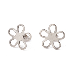 Stainless Steel Color 201 Stainless Steel Stud Earring Findings, with Ear Nuts and 304 Stainless Steel Pins, Flower, Stainless Steel Color, 16x16.5mm, Pin: 0.7mm