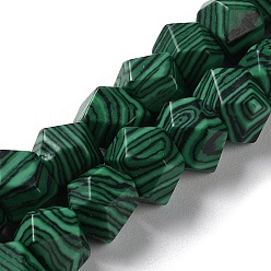 Malachite Synthetic Malachite Dyed Star Cut Round Beads Strands, Faceted, 7~8.5x7~8.5x7~8.5mm, Hole: 1.2mm, about 25~26pcs/strand, 8.39''~8.62''(21.3~21.9cm)