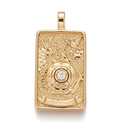 Real 18K Gold Plated Brass Micro Pave Clear Cubic Zirconia Pendants, Real 18K Gold Plated, Tarot Card Charms, The Wheel of Fortune, Real 18K Gold Plated, 30x15x4mm, Hole: 3~4mm