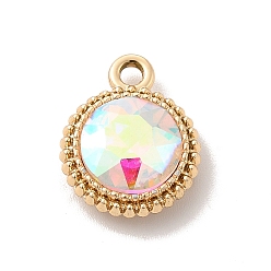 Colorful UV Plating Alloy Glass Pendants, Golden, Flat Round Charms, Colorful, 17.5x14x5.5mm, Hole: 2mm