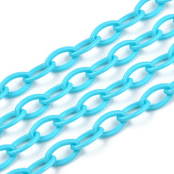 Deep Sky Blue ABS Plastic Cable Chains, Oval, Deep Sky Blue, 13x7~7.5x2mm, about 15.35~15.74 inch(39~40cm)/strand