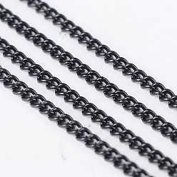 Electrophoresis Black Iron Twisted Chains, Curb Chains, Unwelded, with Spool, Electrophoresis Black, 3x2x0.6mm, about 328.08 Feet(100m)/roll