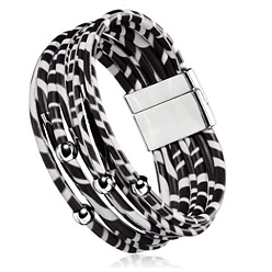 zebra Leopard Print Magnetic Clasp Leather Bracelet - Beaded Leather Cord Bracelet, Copper Tube Bangle, Jewelry.