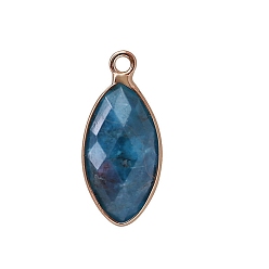 Apatite Natural Apatite Pendants, with Golden Plated Brass Edge, Faceted, Horse Eye Charms, 17x9mm