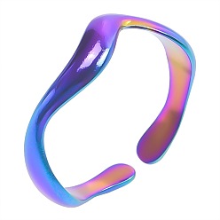 Rainbow Color 201 Stainless Steel Twist Wave Open Cuff Ring for Women, Rainbow Color, US Size 8(18.1mm)
