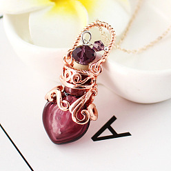 Pale Violet Red Lampwork Perfume Bottle Pendant Necklace, Rose Gold Titanium Steel Jewelry for Women, Pale Violet Red, 17.72 inch(45cm)