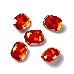 Ruby Light AB Style K9 Glass Rhinestone Cabochons, Pointed Back & Back Plated, Octagon Rectangle, Ruby, 10x8x4mm