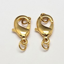 Golden Rack Plating and Vacuum Plating Brass Lobster Claw Clasps for Jewelry Necklace Bracelet Making, with Two Jump Rings, Cadmium Free & Lead Free, Golden, 10x6x3mm, Hole: 3mm