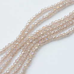 Linen Electroplate Glass Beads Strands, AB Color Plated, Faceted Rondelle, Linen, 3.5~4x2.5~3mm, Hole: 0.5mm, about 123~127pcs/strand, 13.39 inch~13.78 inch(34~35cm)