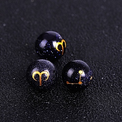 Aries Synthetic Blue Goldstone Carved Constellation Beads, Round Beads, Aries, 10mm