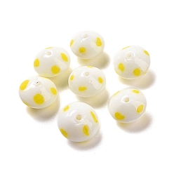 Yellow Handmade Lampwork Beads, Rondelle with Polka Dots Pattern, Yellow, 14x9mm, Hole: 1mm