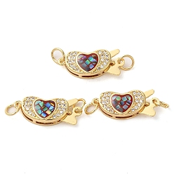 (123L) Белый крем непрозрачный блеск Латунные застежки из прозрачного кубического циркония с микропаве, с синтетическим опалом, долговечный, без свинца и без кадмия, с целью перехода в кольце, реальный 18 k позолоченный, сердце, огнеупорный кирпич, 9x20x5 мм, отверстие : 3 мм