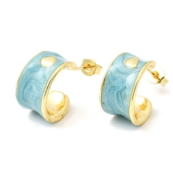Небесно-голубой С-образные серьги-гвоздики из латуни с эмалью, долговечный, без кадмия и без свинца, золотые, голубой, 16.5x9.5 мм