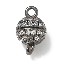 Прозрачный Стойка покрытие круглая латунь микропаве кубический цирконий магнитные застежки, долговечный, без свинца и без кадмия, металлический черный , прозрачные, 10x6 мм, отверстие : 1.5 мм