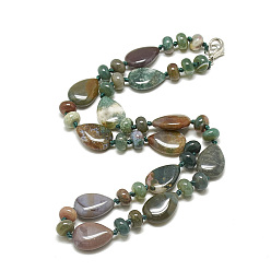 Indian Agate Natural Indian Agate Beaded Necklaces, with Alloy Lobster Clasps, teardrop, 18.1 inch~18.5  inch(46~47cm), Teardrop: 18x13x5.5mm