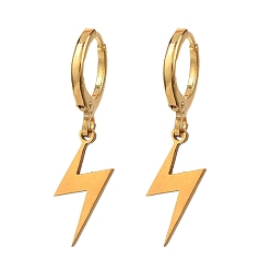 Golden Brass Huggie Hoop Earrings, with 201 Stainless Steel Laser Cut Pendants and Cardboard Boxes, Lightning Bolt, Golden, 30mm, Pin: 1x0.8mm