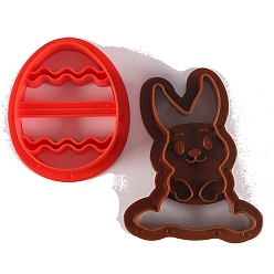 Rabbit Plastic Cookie Cutters, Cookies Moulds, DIY Biscuit Baking Tool for Easter, Mixed Color, Egg and Rabbit, Easter Theme Pattern, 90~110x71~82x20mm, 2pcs/set