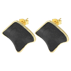 Negro Pendientes de botón de latón esmaltado para mujer, rombo, larga duración plateado, chapado en rack, sin plomo y el cadmio, dorado, negro, 20x22 mm
