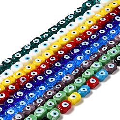 Mixed Color Handmade Evil Eye Lampwork Beads Strands, Oval, Mixed Color, 13~14x9.5~10x5~6mm, Hole: 1.4mm, about 28pcs/strand, 14.88 inch(37.8cm)