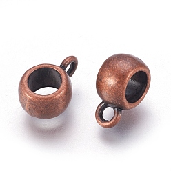Red Copper Tibetan Style Hangers, Bail Beads, Cadmium Free & Lead Free, Barrel, Red Copper, about 11.5mm long, 8mm wide, 5.5mm thick, 4.8mm inner diameter, hole: 2mm