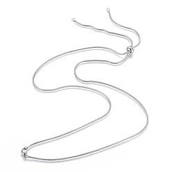 Stainless Steel Color Adjustable 304 Stainless Steel Slider Necklaces, with Round Snake Chains, Lobster Claw Clasps and Slider Stopper Beads, Stainless Steel Color, 28.7 inch(73cm), 1.5mm