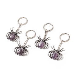 Amethyst Spider Natural Amethyst Pendant Keychain, with Brass Findings, 7.8~7.9cm